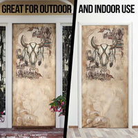 Buffalo Skull Door Cover Feathers Tribal Map and Historical Indigenous Native American Heritage Bison - Wonder Print Shop