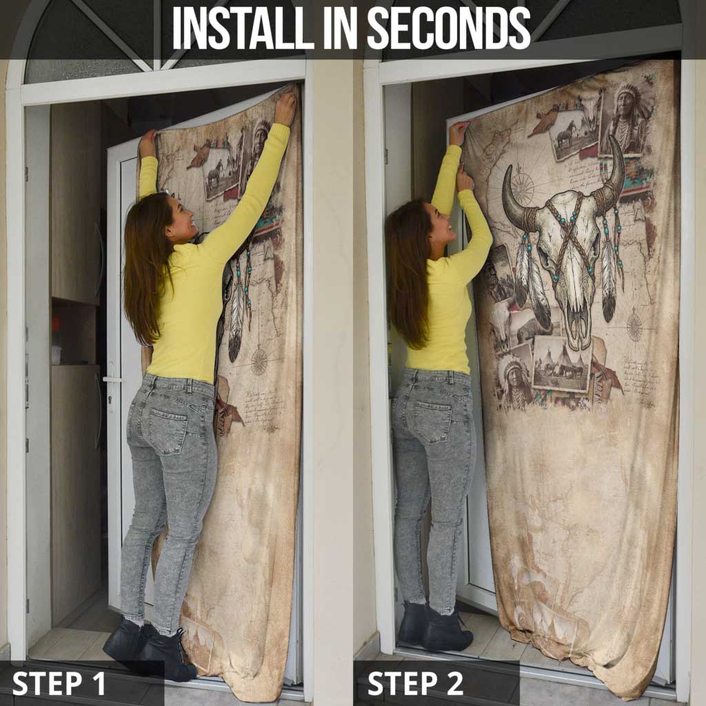 Buffalo Skull Door Cover Feathers Tribal Map and Historical Indigenous Native American Heritage Bison - Wonder Print Shop