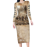Buffalo Skull Family Matching Long Sleeve Bodycon Dress and Hawaiian Shirt Feathers Tribal Map and Historical Indigenous Native American Heritage Bison - Wonder Print Shop