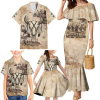 Buffalo Skull Family Matching Mermaid Dress and Hawaiian Shirt Feathers Tribal Map and Historical Indigenous Native American Heritage Bison - Wonder Print Shop