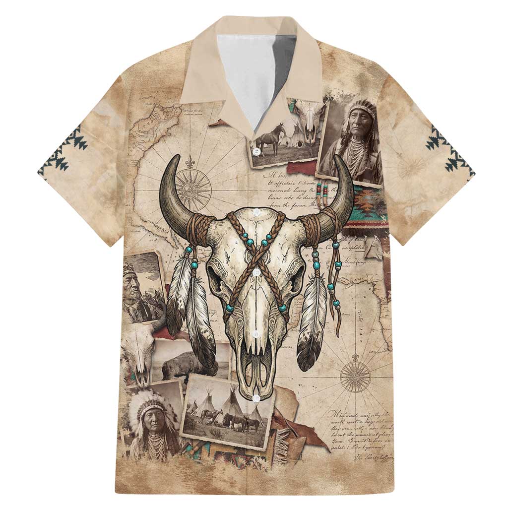 Buffalo Skull Family Matching Mermaid Dress and Hawaiian Shirt Feathers Tribal Map and Historical Indigenous Native American Heritage Bison - Wonder Print Shop