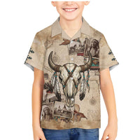Buffalo Skull Family Matching Mermaid Dress and Hawaiian Shirt Feathers Tribal Map and Historical Indigenous Native American Heritage Bison - Wonder Print Shop