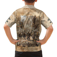 Buffalo Skull Family Matching Off The Shoulder Long Sleeve Dress and Hawaiian Shirt Feathers Tribal Map and Historical Indigenous Native American Heritage Bison - Wonder Print Shop