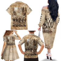 Buffalo Skull Family Matching Off The Shoulder Long Sleeve Dress and Hawaiian Shirt Feathers Tribal Map and Historical Indigenous Native American Heritage Bison - Wonder Print Shop