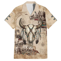 Buffalo Skull Family Matching Off The Shoulder Long Sleeve Dress and Hawaiian Shirt Feathers Tribal Map and Historical Indigenous Native American Heritage Bison - Wonder Print Shop