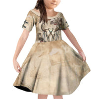 Buffalo Skull Family Matching Off Shoulder Short Dress and Hawaiian Shirt Feathers Tribal Map and Historical Indigenous Native American Heritage Bison - Wonder Print Shop