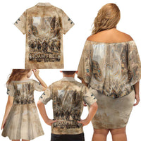 Buffalo Skull Family Matching Off Shoulder Short Dress and Hawaiian Shirt Feathers Tribal Map and Historical Indigenous Native American Heritage Bison - Wonder Print Shop
