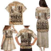 Buffalo Skull Family Matching Puletasi and Hawaiian Shirt Feathers Tribal Map and Historical Indigenous Native American Heritage Bison - Wonder Print Shop