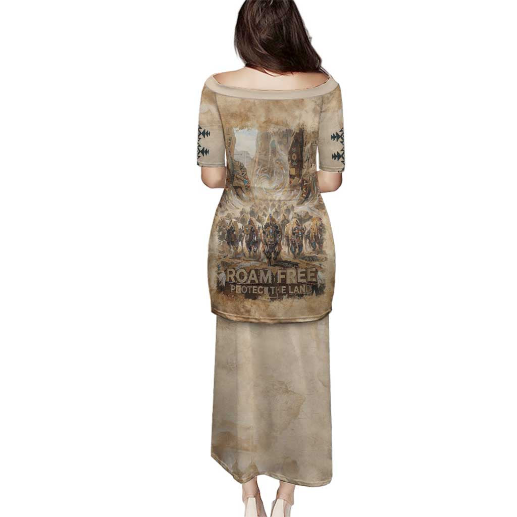 Buffalo Skull Family Matching Puletasi and Hawaiian Shirt Feathers Tribal Map and Historical Indigenous Native American Heritage Bison - Wonder Print Shop