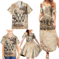 Buffalo Skull Family Matching Summer Maxi Dress and Hawaiian Shirt Feathers Tribal Map and Historical Indigenous Native American Heritage Bison - Wonder Print Shop