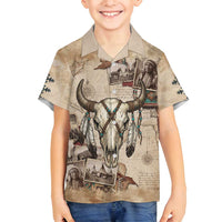 Buffalo Skull Family Matching Tank Maxi Dress and Hawaiian Shirt Feathers Tribal Map and Historical Indigenous Native American Heritage Bison - Wonder Print Shop