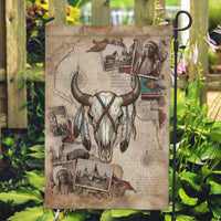 Buffalo Skull Garden Flag Feathers Tribal Map and Historical Indigenous Native American Heritage Bison - Wonder Print Shop