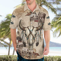 Buffalo Skull Hawaiian Shirt Feathers Tribal Map and Historical Indigenous Native American Heritage Bison - Wonder Print Shop