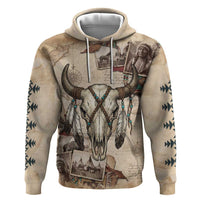 Buffalo Skull Hoodie Feathers Tribal Map and Historical Indigenous Native American Heritage Bison - Wonder Print Shop