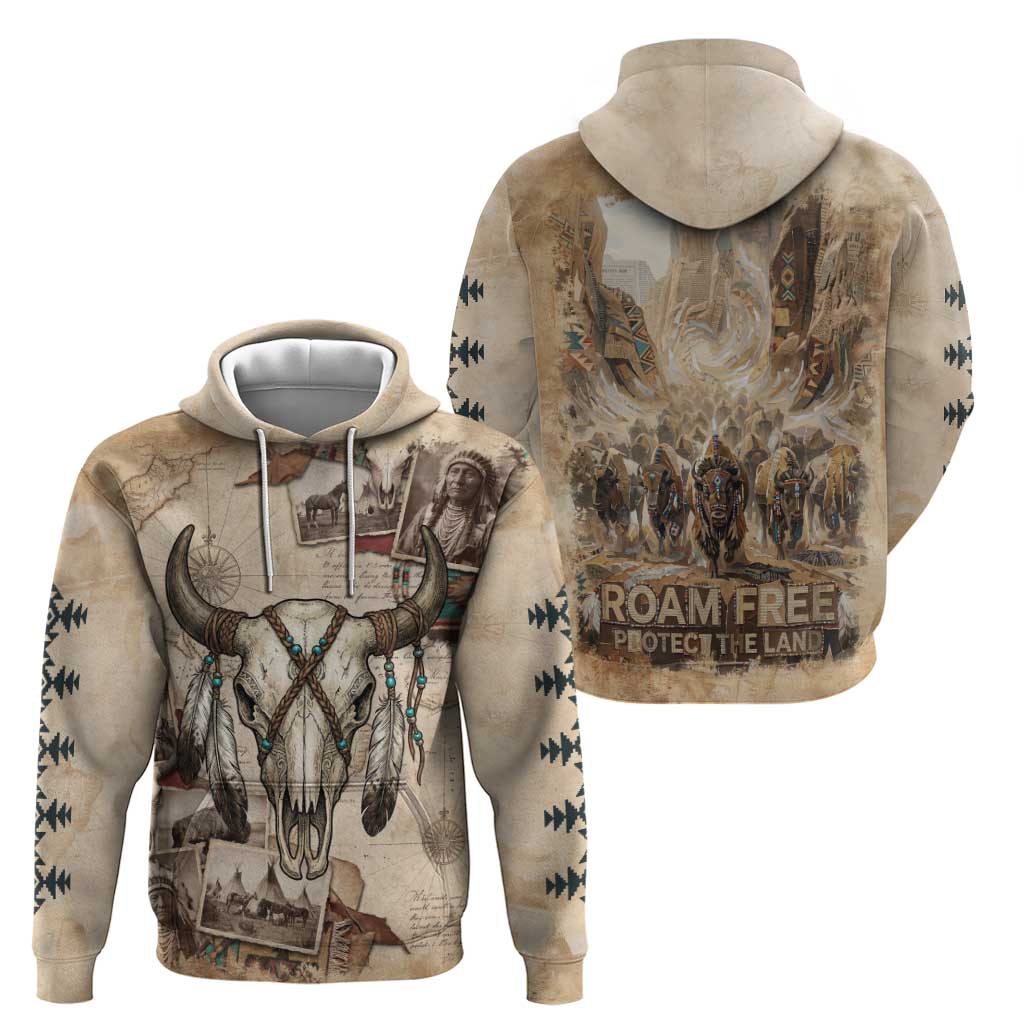 Buffalo Skull Hoodie Feathers Tribal Map and Historical Indigenous Native American Heritage Bison - Wonder Print Shop