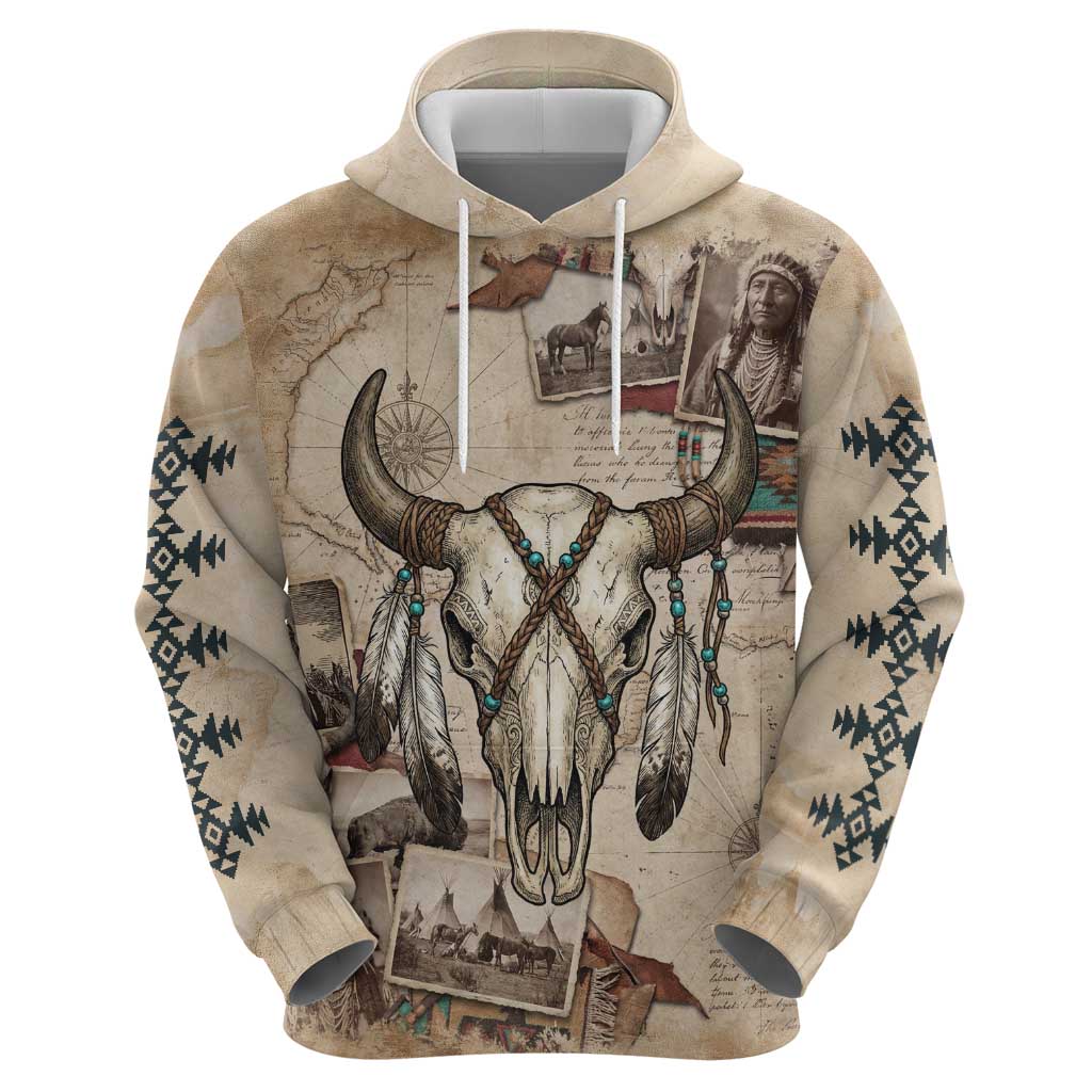 Buffalo Skull Hoodie Feathers Tribal Map and Historical Indigenous Native American Heritage Bison - Wonder Print Shop