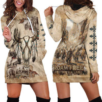 Buffalo Skull Hoodie Dress Feathers Tribal Map and Historical Indigenous Native American Heritage Bison - Wonder Print Shop