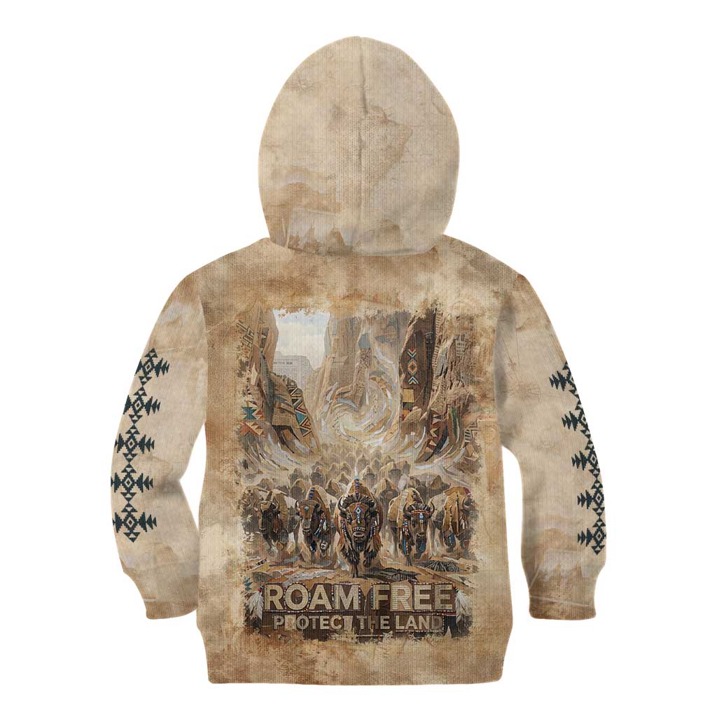 Buffalo Skull Kid Hoodie Feathers Tribal Map and Historical Indigenous Native American Heritage Bison - Wonder Print Shop