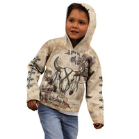 Buffalo Skull Kid Hoodie Feathers Tribal Map and Historical Indigenous Native American Heritage Bison - Wonder Print Shop