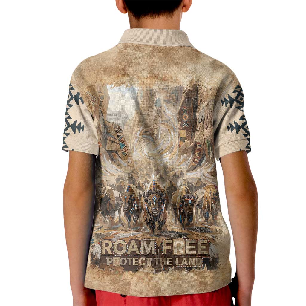 Buffalo Skull Kid Polo Shirt Feathers Tribal Map and Historical Indigenous Native American Heritage Bison - Wonder Print Shop