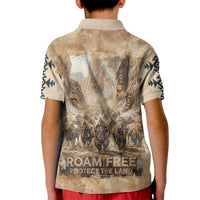 Buffalo Skull Kid Polo Shirt Feathers Tribal Map and Historical Indigenous Native American Heritage Bison - Wonder Print Shop