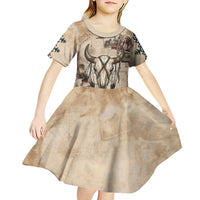 Buffalo Skull Kid Short Sleeve Dress Feathers Tribal Map and Historical Indigenous Native American Heritage Bison - Wonder Print Shop