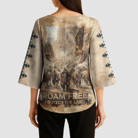 Buffalo Skull Kimono Sleeve Blouse Feathers Tribal Map and Historical Indigenous Native American Heritage Bison - Wonder Print Shop