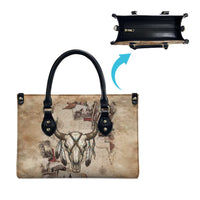 Buffalo Skull Leather Bag Feathers Tribal Map and Historical Indigenous Native American Heritage Bison - Wonder Print Shop