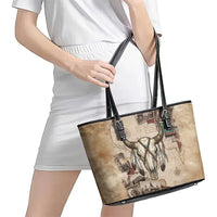 Buffalo Skull Leather Tote Bag Feathers Tribal Map and Historical Indigenous Native American Heritage Bison - Wonder Print Shop