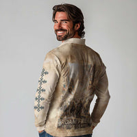 Buffalo Skull Long Sleeve Polo Shirt Feathers Tribal Map and Historical Indigenous Native American Heritage Bison - Wonder Print Shop