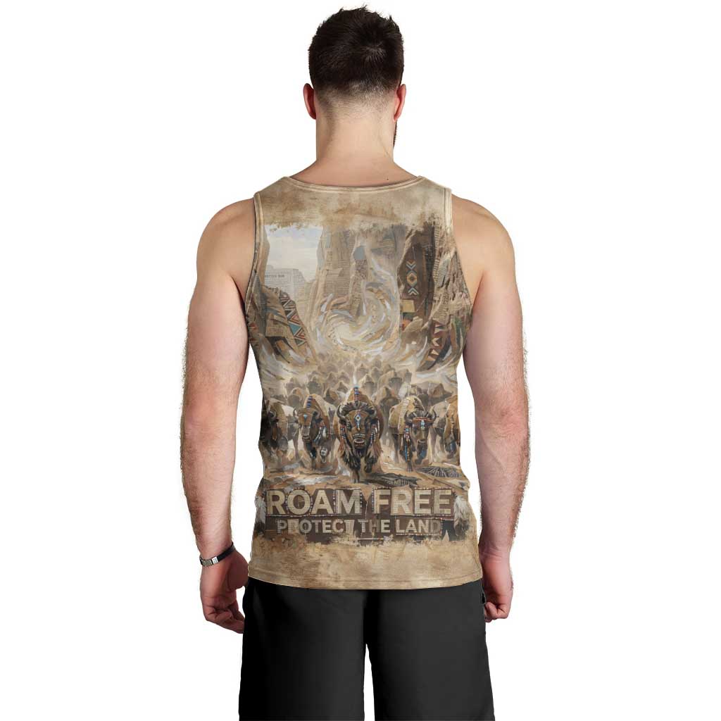 Buffalo Skull Men Tank Top Feathers Tribal Map and Historical Indigenous Native American Heritage Bison - Wonder Print Shop
