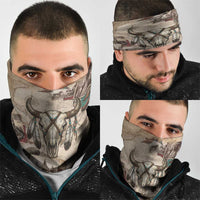 Buffalo Skull Neck Gaiter Feathers Tribal Map and Historical Indigenous Native American Heritage Bison - Wonder Print Shop