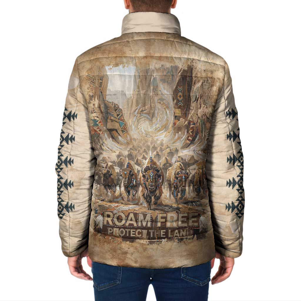 Buffalo Skull Padded Jacket Feathers Tribal Map and Historical Indigenous Native American Heritage Bison - Wonder Print Shop