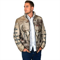 Buffalo Skull Padded Jacket Feathers Tribal Map and Historical Indigenous Native American Heritage Bison - Wonder Print Shop