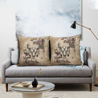 Buffalo Skull Pillow Cover Feathers Tribal Map and Historical Indigenous Native American Heritage Bison - Wonder Print Shop