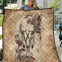 Buffalo Skull Quilt Feathers Tribal Map and Historical Indigenous Native American Heritage Bison - Wonder Print Shop
