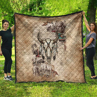 Buffalo Skull Quilt Feathers Tribal Map and Historical Indigenous Native American Heritage Bison - Wonder Print Shop
