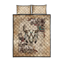 Buffalo Skull Quilt Bed Set Feathers Tribal Map and Historical Indigenous Native American Heritage Bison - Wonder Print Shop