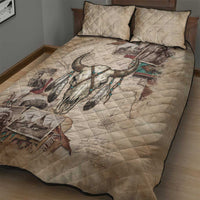 Buffalo Skull Quilt Bed Set Feathers Tribal Map and Historical Indigenous Native American Heritage Bison - Wonder Print Shop