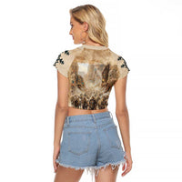 Buffalo Skull Raglan Cropped T Shirt Feathers Tribal Map and Historical Indigenous Native American Heritage Bison - Wonder Print Shop