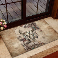Buffalo Skull Rubber Doormat Feathers Tribal Map and Historical Indigenous Native American Heritage Bison - Wonder Print Shop