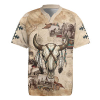 Buffalo Skull Rugby Jersey Feathers Tribal Map and Historical Indigenous Native American Heritage Bison - Wonder Print Shop