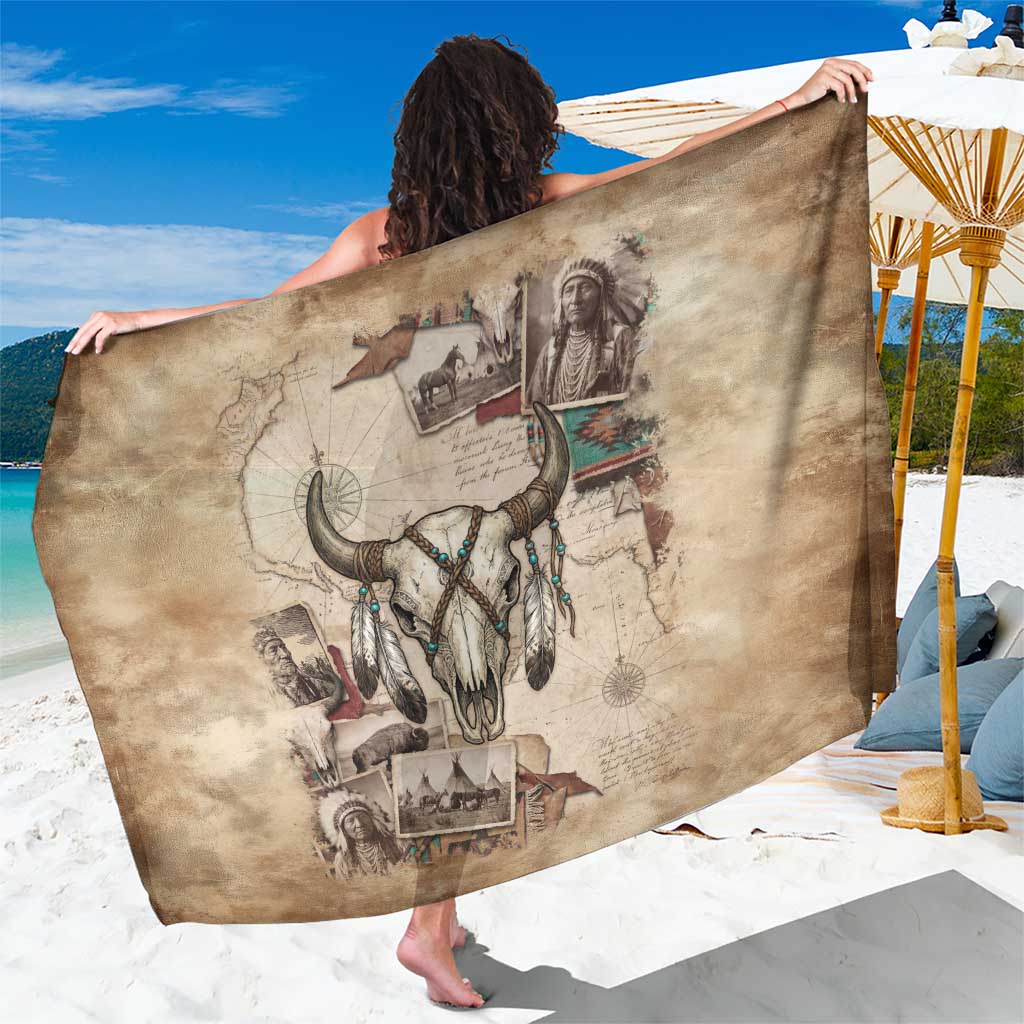 Buffalo Skull Sarong Feathers Tribal Map and Historical Indigenous Native American Heritage Bison - Wonder Print Shop