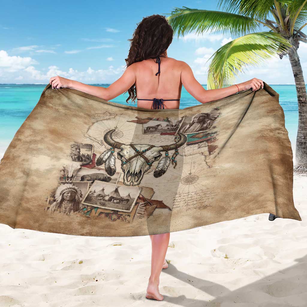 Buffalo Skull Sarong Feathers Tribal Map and Historical Indigenous Native American Heritage Bison - Wonder Print Shop