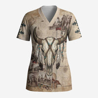 Buffalo Skull Scrub Top Feathers Tribal Map and Historical Indigenous Native American Heritage Bison - Wonder Print Shop