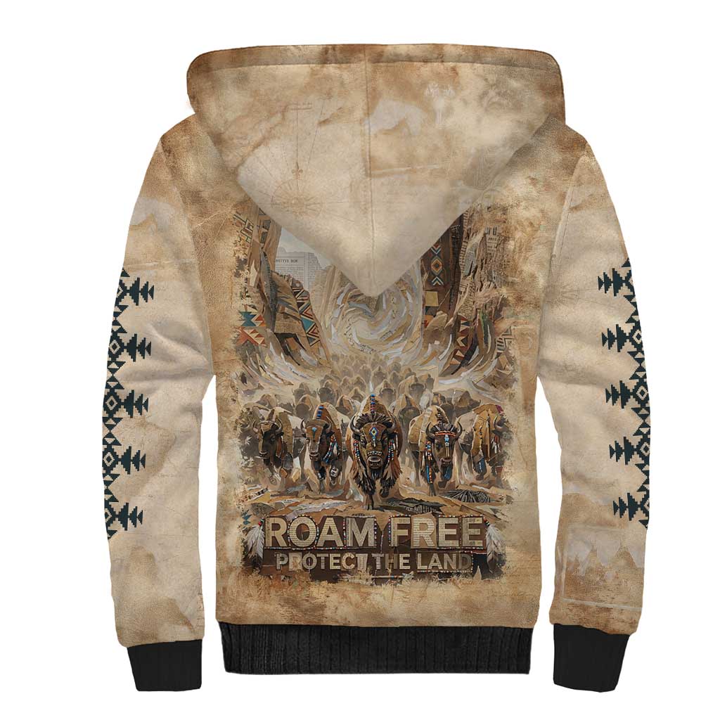 Buffalo Skull Sherpa Hoodie Feathers Tribal Map and Historical Indigenous Native American Heritage Bison - Wonder Print Shop