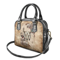 Buffalo Skull Shoulder Handbag Feathers Tribal Map and Historical Indigenous Native American Heritage Bison - Wonder Print Shop