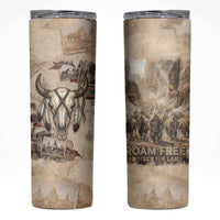 Buffalo Skull Skinny Tumbler Feathers Tribal Map and Historical Indigenous Native American Heritage Bison - Wonder Print Shop
