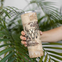 Buffalo Skull Skinny Tumbler Feathers Tribal Map and Historical Indigenous Native American Heritage Bison - Wonder Print Shop