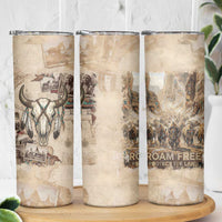 Buffalo Skull Skinny Tumbler Feathers Tribal Map and Historical Indigenous Native American Heritage Bison - Wonder Print Shop